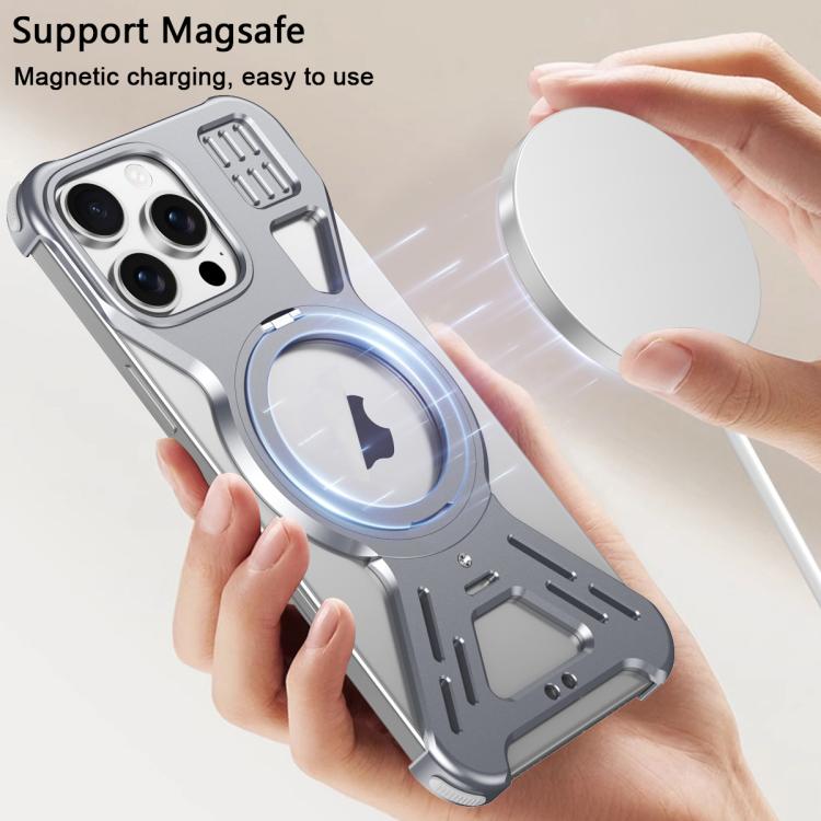 For iPhone 15 Armor 360 Holder Frameless Alloy MagSafe Phone Case(Black) - iPhone 15 Cases by PMc TechLife | Online Shopping South Africa | PMc TechLife | Buy Now Pay Later Mobicred