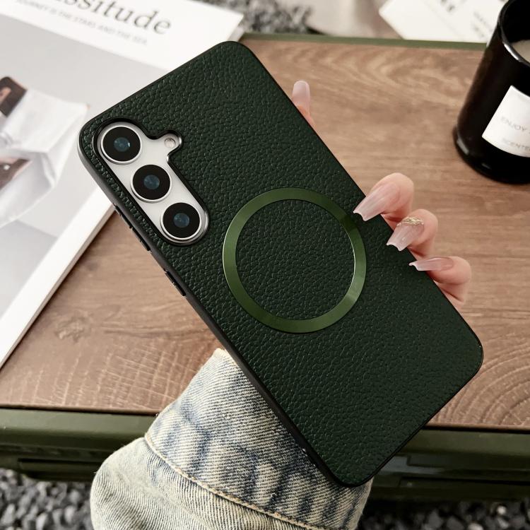 For Samsung Galaxy S25 5G CD Magsafe Magnetic Litchi Texture Phone Case(Green) - Galaxy S25 5G Cases by PMC Jewellery | Online Shopping South Africa | PMC Jewellery | Buy Now Pay Later Mobicred