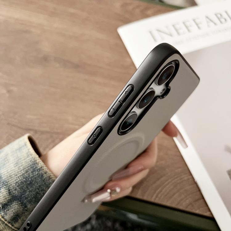For Samsung Galaxy S25 5G Magsafe Magnetic Plain Leather Phone Case(Black) - Galaxy S25 5G Cases by PMC TechLife | Online Shopping South Africa | PMC TechLife | Buy Now Pay Later Mobicred