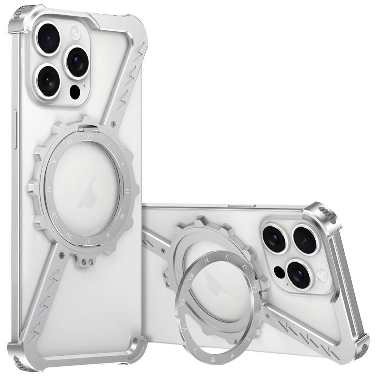 For iPhone 14 Pro Max Z-shaped Frameless Metal 360 Holder MagSafe Phone Case(Space Silver) - iPhone 14 Pro Max Cases by PMc TechLife | Online Shopping South Africa | PMc TechLife | Buy Now Pay Later Mobicred