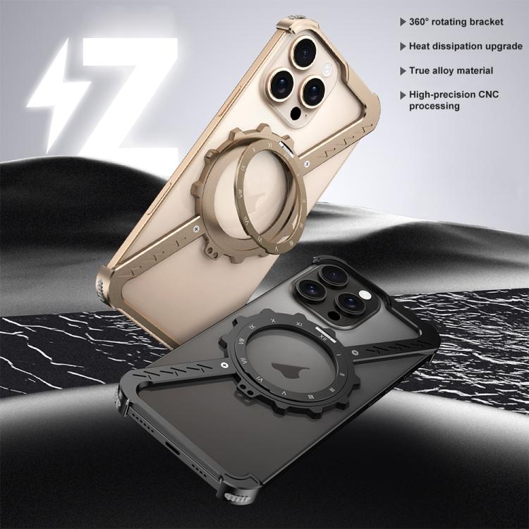 For iPhone 14 Pro Max Z-shaped Frameless Metal 360 Holder MagSafe Phone Case(Space Silver) - iPhone 14 Pro Max Cases by PMc TechLife | Online Shopping South Africa | PMc TechLife | Buy Now Pay Later Mobicred