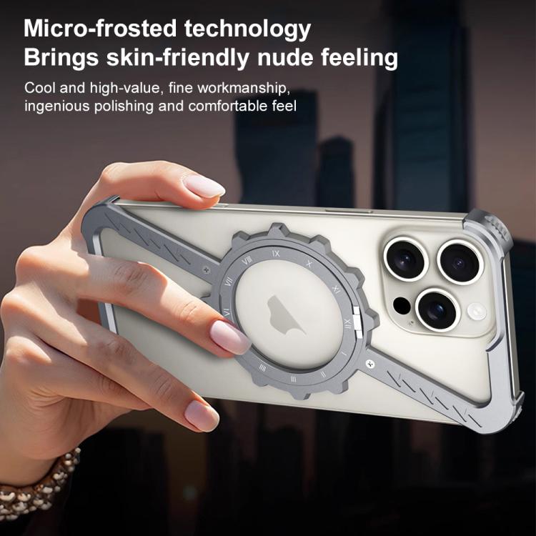 For iPhone 16 Plus Z-shaped Frameless Metal 360 Holder MagSafe Phone Case(Space Silver) - iPhone 16 Plus Cases by PMc TechLife | Online Shopping South Africa | PMc TechLife | Buy Now Pay Later Mobicred