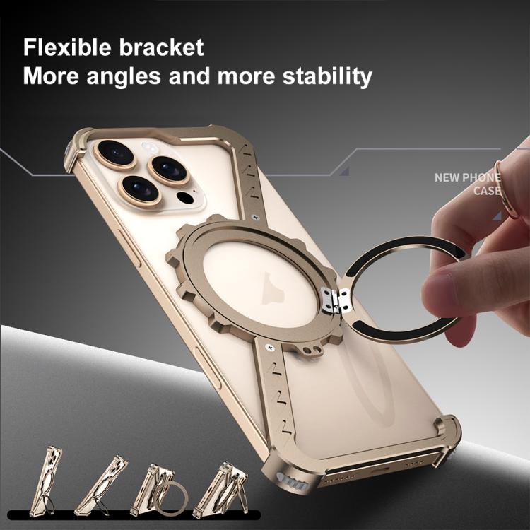 For iPhone 15 Z-shaped Frameless Metal 360 Holder MagSafe Phone Case(Space Grey) - iPhone 15 Cases by PMc TechLife | Online Shopping South Africa | PMc TechLife | Buy Now Pay Later Mobicred