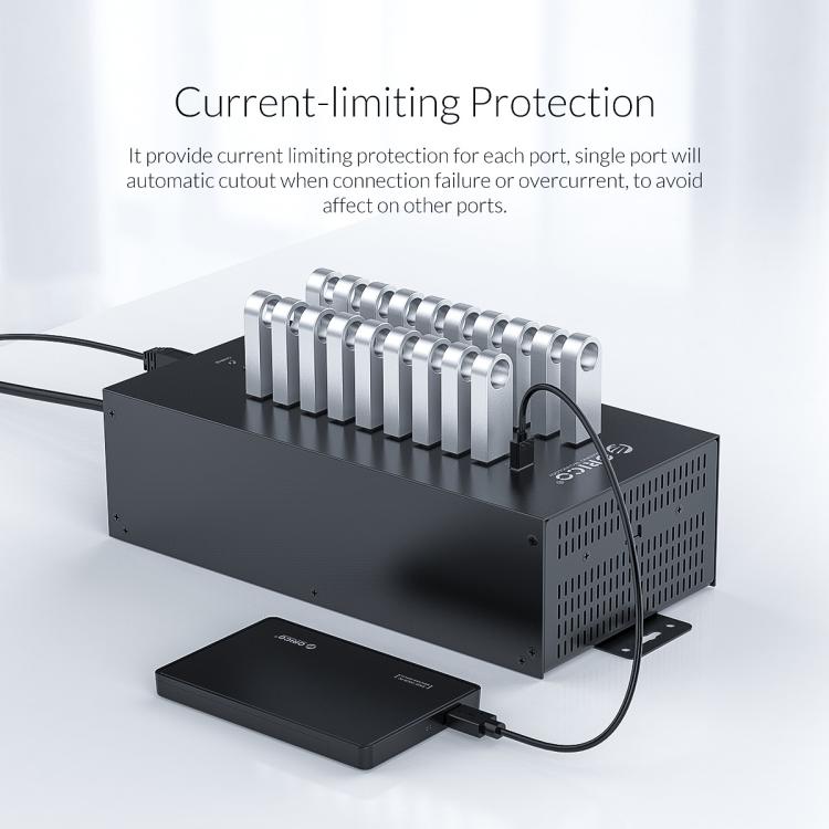 ORICO IH20P Industrial Grade 20 Ports USB 2.0 Hub, Plug:US Plug(Black) - free shipping - PMC TechLife - Order now!