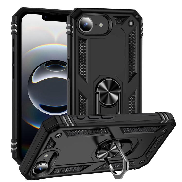 For iPhone 16e Shockproof TPU Hybrid PC Phone Case with Holder(Black) - iPhone 16e Cases by PMC TechLife | Online Shopping South Africa | PMC TechLife | Buy Now Pay Later Mobicred