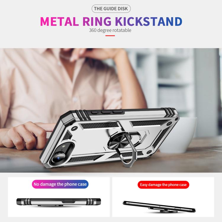 For iPhone 16e Shockproof TPU Hybrid PC Phone Case with Holder(Silver) - iPhone 16e Cases by PMC TechLife | Online Shopping South Africa | PMC TechLife | Buy Now Pay Later Mobicred