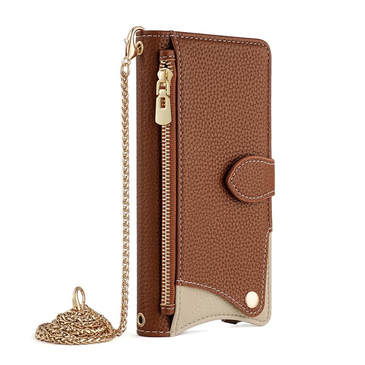 For Motorola Edge 50 Pro Crossbody Chain Fishtail Litchi Leather Phone Case(Brown) - Motorola Cases by PMC TechLife | Online Shopping South Africa | PMC TechLife | Buy Now Pay Later Mobicred