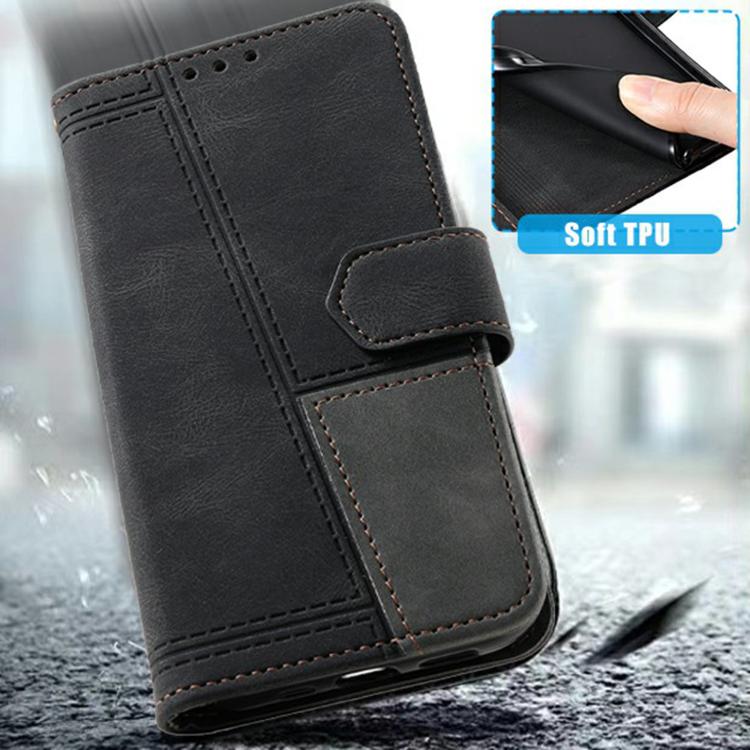 For iPhone 16e TTUDRCH Embossed Line Splicing Leather Phone Case(Black) - iPhone 16e Cases by PMC TechLife | Online Shopping South Africa | PMC TechLife | Buy Now Pay Later Mobicred