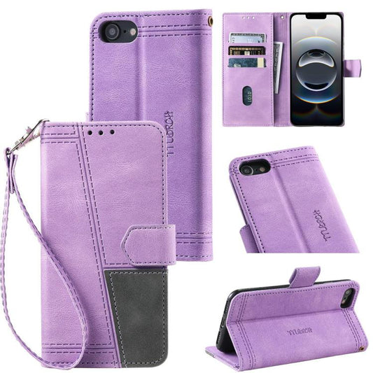 For iPhone 16e TTUDRCH Embossed Line Splicing Leather Phone Case(Purple) - iPhone 16e Cases by PMC Jewellery | Online Shopping South Africa | PMC Jewellery | Buy Now Pay Later Mobicred