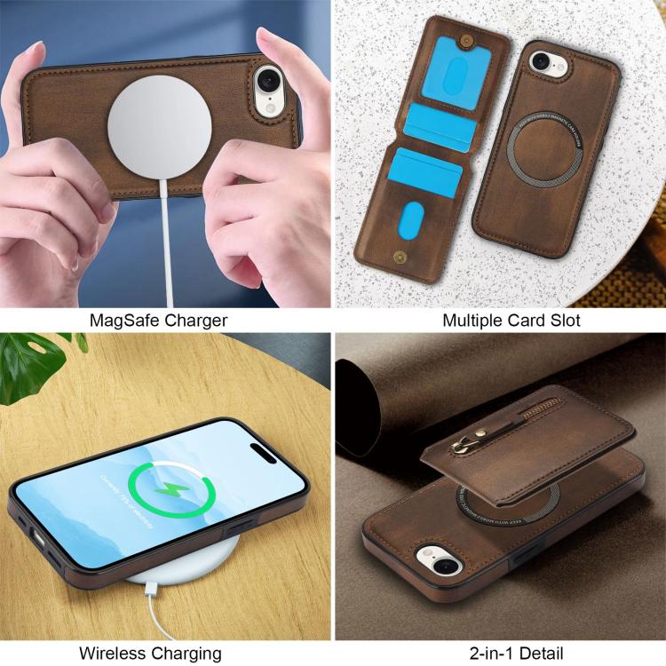 For iPhone 16e Zipper Wallet Split MagSafe Leather Back Phone Case(Brown) - iPhone 16e Cases by PMC TechLife | Online Shopping South Africa | PMC TechLife | Buy Now Pay Later Mobicred