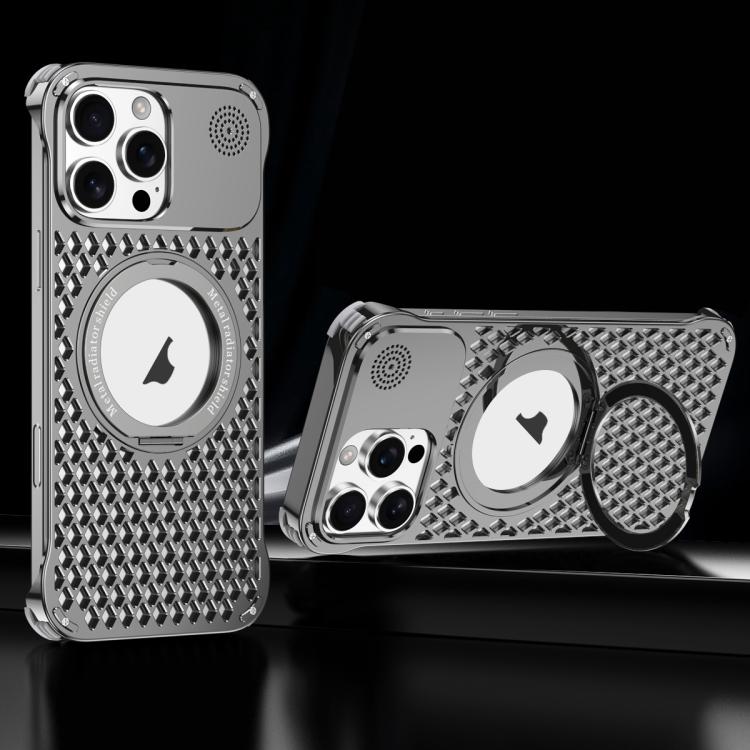 For iPhone 14 Pro R-JUST RJ-64 Aromatherapy Heat Dissipation MagSafe Phone Case with Stand(Grey) - free shipping - PMc TechLife - Order now!