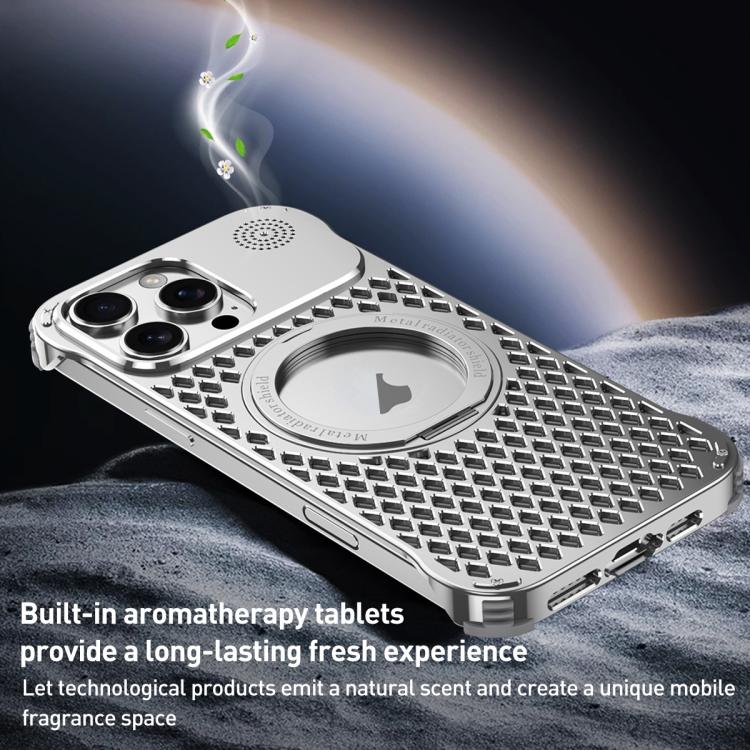 For iPhone 16 R-JUST RJ-64 Aromatherapy Heat Dissipation MagSafe Phone Case with Stand(Grey) - free shipping - PMc TechLife - Order now!