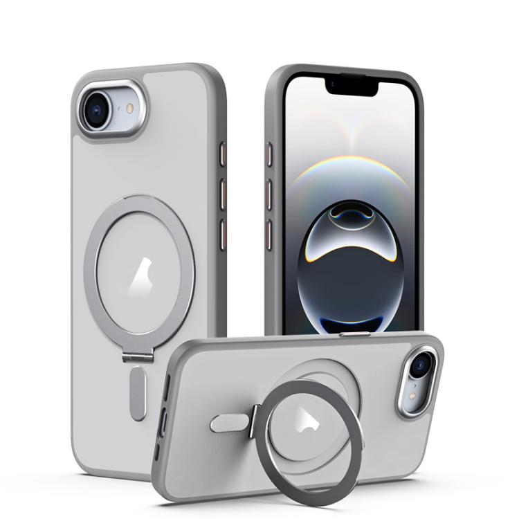 For iPhone 16e Airbag MagSafe Shockproof Frosted Phone Case with Fold Holder(Grey) - iPhone 16e Cases by PMC TechLife | Online Shopping South Africa | PMC TechLife | Buy Now Pay Later Mobicred