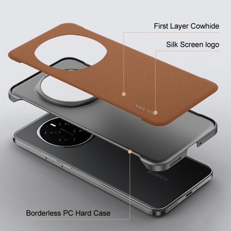 For Honor Magic7 SULADA Frameless Top Layer Cowhide Leather Hybrid PC Phone Case(Brown) - Honor Cases by SULADA | Online Shopping South Africa | PMC TechLife | Buy Now Pay Later Mobicred