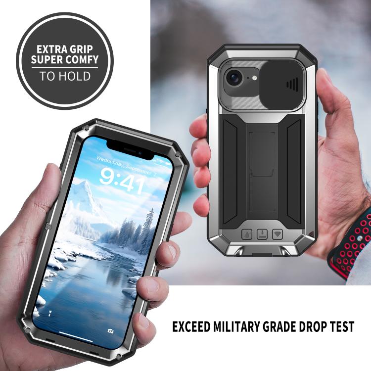 For iPhone 16e Sliding Camera IP68 Waterproof Holder Phone Case(Silver) - iPhone 16e Cases by PMC TechLife | Online Shopping South Africa | PMC TechLife | Buy Now Pay Later Mobicred