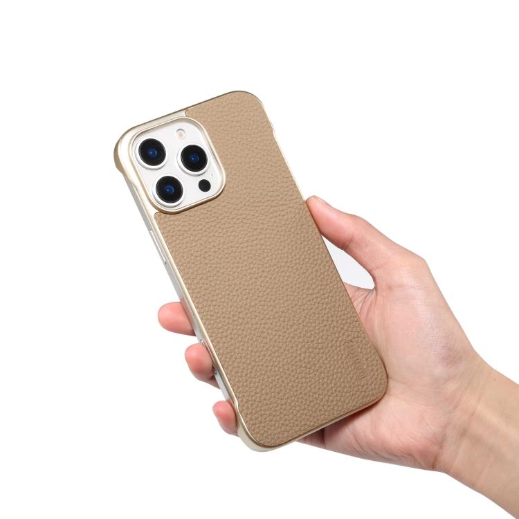 For iPhone 16 Denior A20 Genuine Leather Litchi Texture MagSafe Frameless Phone Case(Khaki) - free shipping - PMc TechLife - Order now!