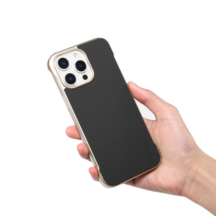 For iPhone 16 Pro Denior A20 Genuine Leather Litchi Texture MagSafe Frameless Phone Case(Black) - free shipping - PMc TechLife - Order now!