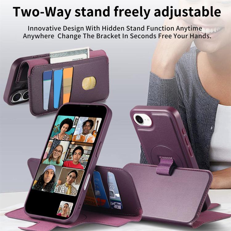 For iPhone 16e CaseNeo Finger Grip Strap MagSafe Leather Phone Case(Purple) - free shipping - PMc TechLife - Order now!