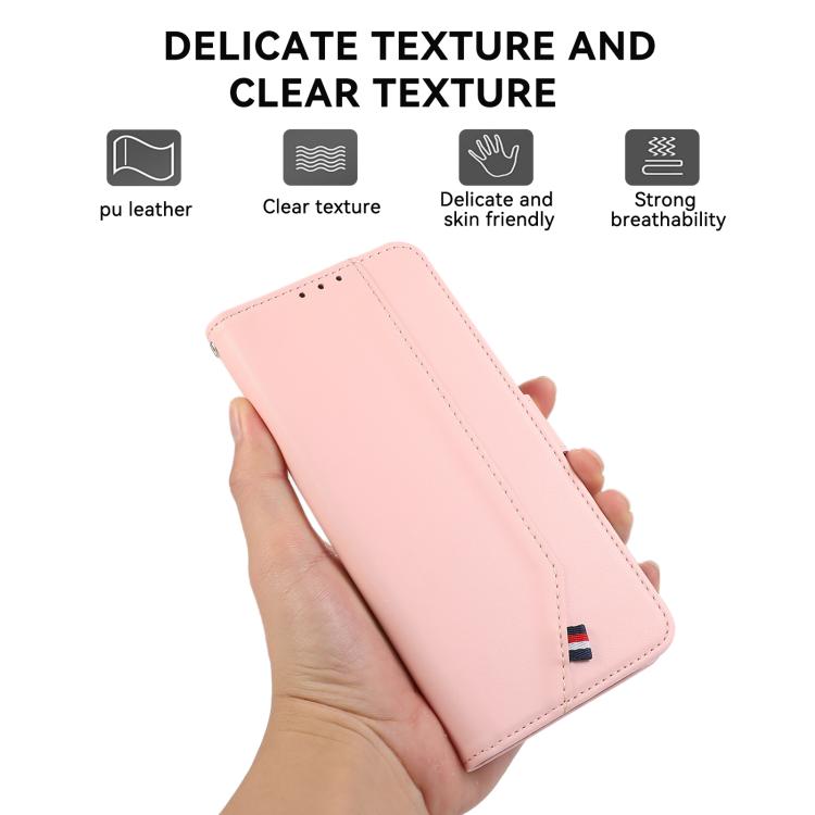 For iPhone 17 Pro Max ABEEL Delicate Texture Splicing RFID Leather Phone Case(Pink) - free shipping - PMc TechLife - Order now!