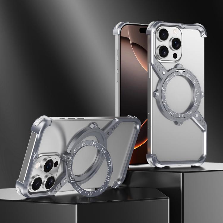 For iPhone 13 S Shaped 360 Holder Airbag Frameless MagSafe Metal Phone Case(Space Gray) - free shipping - PMC TechLife - Order now!