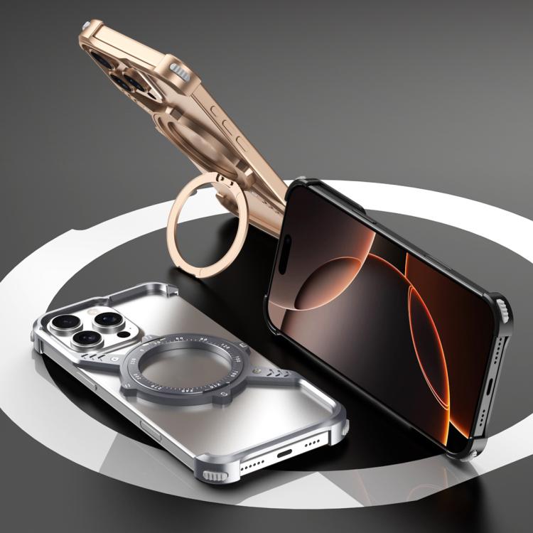 For iPhone 16 Plus S Shaped 360 Holder Airbag Frameless MagSafe Metal Phone Case(Space Gray) - free shipping - PMC TechLife - Order now!