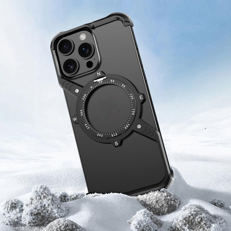 For iPhone 15 Pro Max S Shaped 360 Holder Airbag Frameless MagSafe Metal Phone Case(Space Gray) - free shipping - PMC TechLife - Order now!