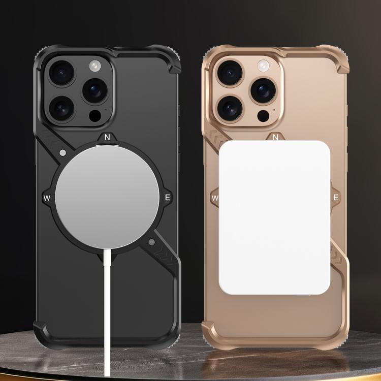 For iPhone 16 Plus S Shaped 360 Holder Airbag Frameless MagSafe Metal Phone Case(Black) - free shipping - PMC TechLife - Order now!