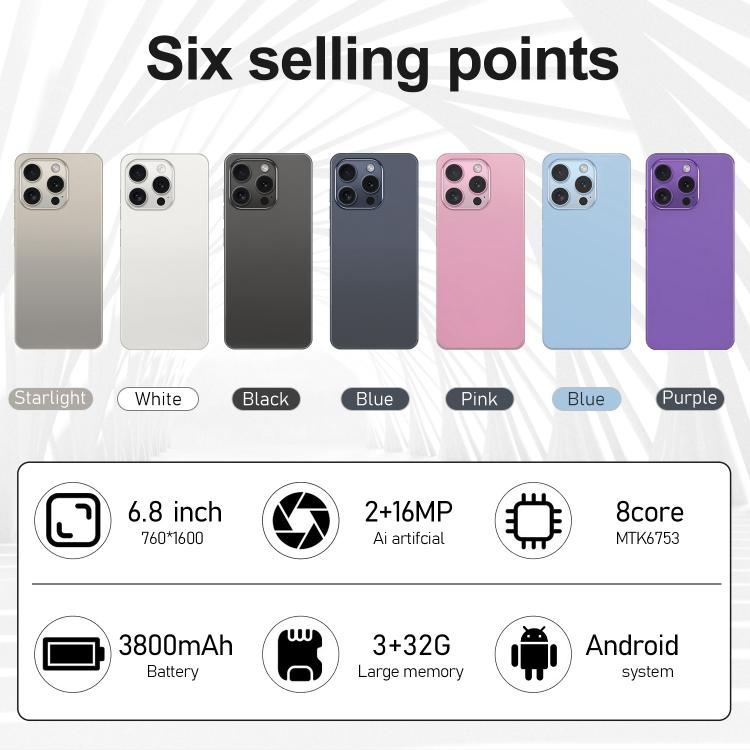 I16 Pro Max / VD1, 3GB+32GB, 6.8 inch Android 10 MTK6753 Octa Core, Network: 4G, Dual SIM, Plug:AU Plug(White) - free shipping - PMc TechLife - Order now!