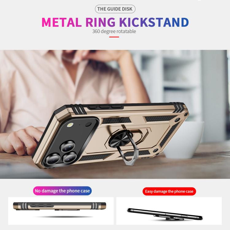 For iPhone 17 Pro Max Shockproof TPU Hybrid PC Phone Case with Holder(Gold) - free shipping - PMc TechLife - Order now!
