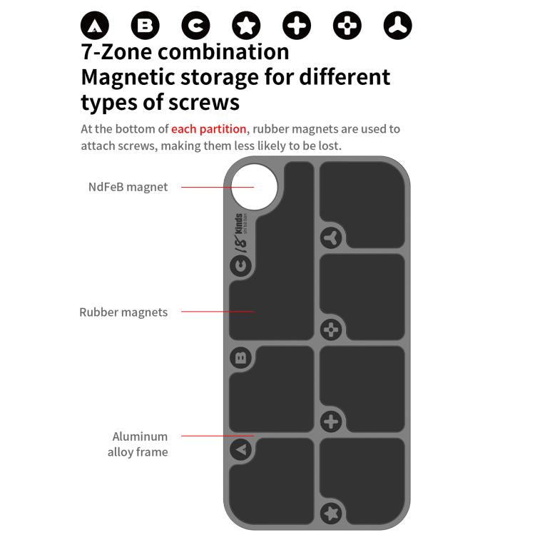 18 Kinds 7-Zone Alloy Magnetic Combination Screw Storage Pad - free shipping - PMC TechLife - Order now!