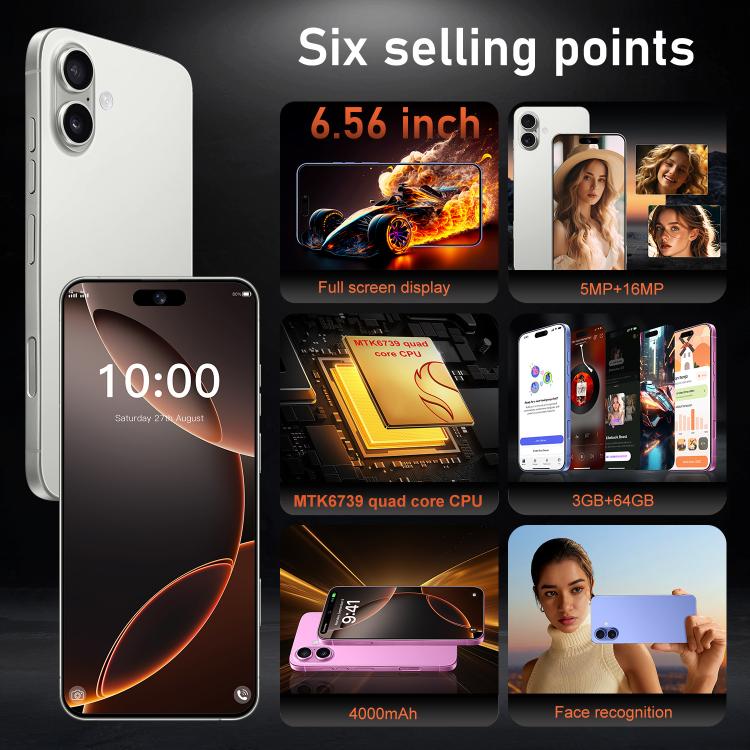 I16 Plus / RAi5, 3GB+64GB, 6.56 inch Android 10 MTK6739 Quad Core, Network: 4G, Dual SIM, Plug:AU Plug(White) - free shipping - PMc TechLife - Order now!
