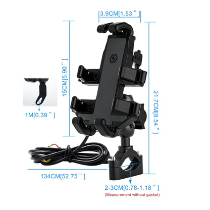 WUPP CS-1098A1 Motorcycle Aluminum Alloy Eight-jaw Mobile Phone Charging Holder with Switch(Black) - Holder by WUPP | Online Shopping South Africa | PMC Jewellery | Buy Now Pay Later Mobicred