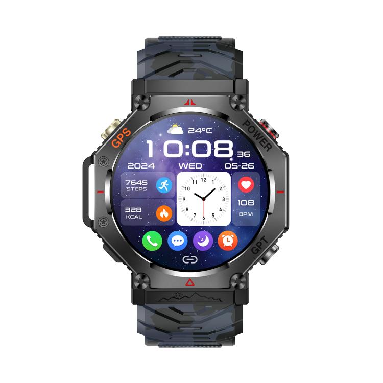 KC91 1.39 inch IPS Screen 3ATM Outdoor GPS Smart Watch with Flashlight(Camouflage) - Smart Watches by PMC TechLife | Online Shopping South Africa | PMC TechLife | Buy Now Pay Later Mobicred