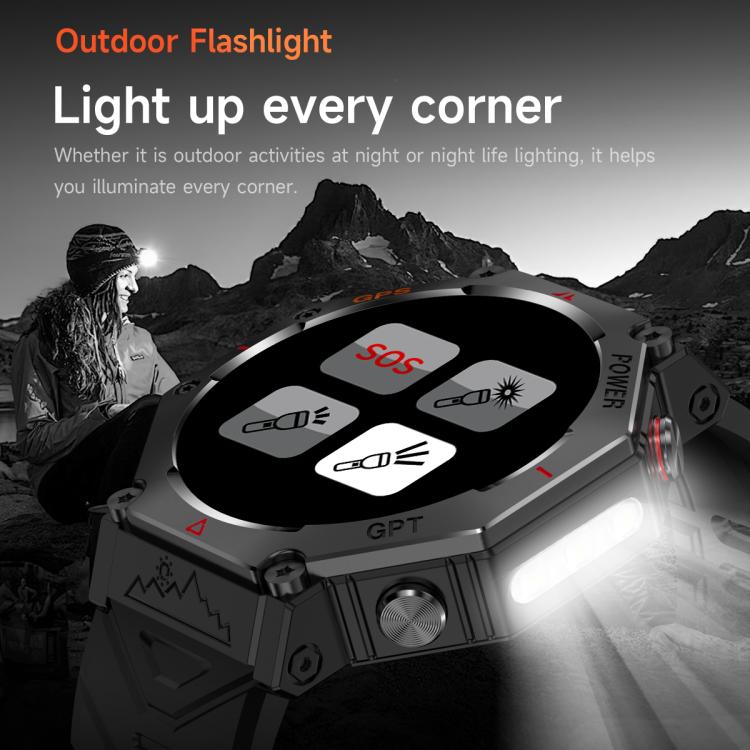 KC91 1.39 inch IPS Screen 3ATM Outdoor GPS Smart Watch with Flashlight(Black) - Smart Watches by PMC TechLife | Online Shopping South Africa | PMC TechLife | Buy Now Pay Later Mobicred