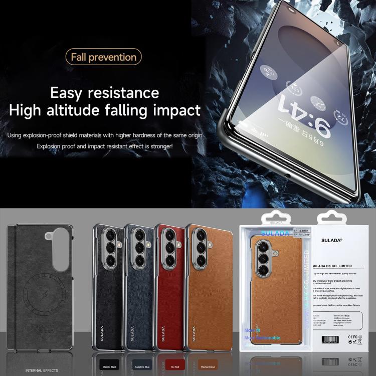 For Samsung Galaxy Z Fold7 5G SULADA Frameless Top Layer Cowhide Leather PC Phone Case(Blue) - free shipping - PMC TechLife - Order now!