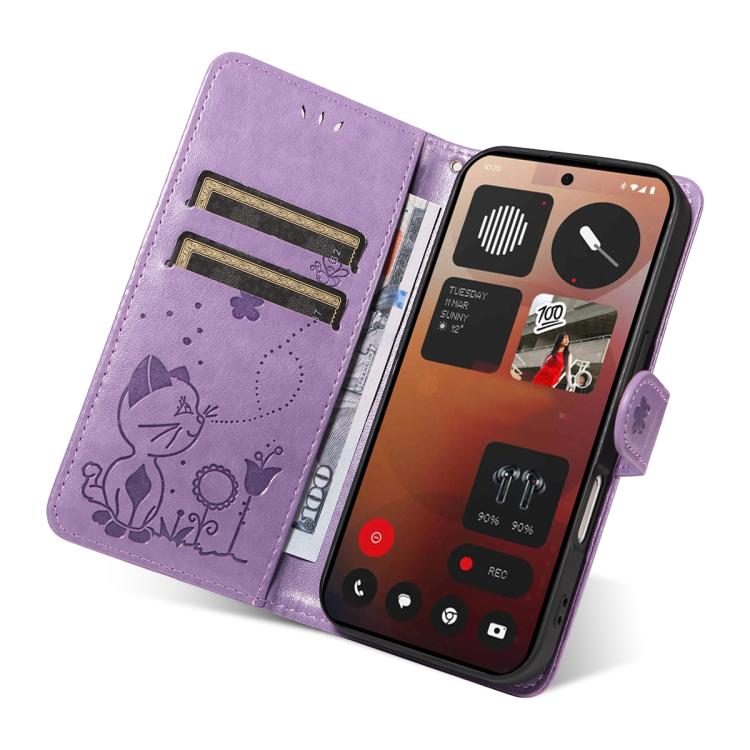 For Nothing Phone 3A Pro Cat and Bee Embossed Flip Leather Phone Case(Purple) - free shipping - PMC TechLife - Order now!