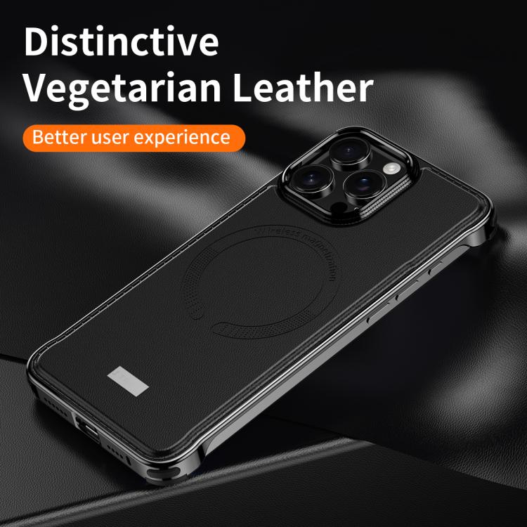 For iPhone 16 J TRIBE Metal Frameless Plain Leather MagSafe Phone Case(Brown) - free shipping - PMC TechLife - Order now!