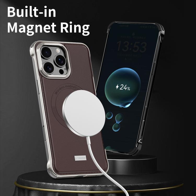 For iPhone 16 Pro J TRIBE Metal Frameless Plain Leather MagSafe Phone Case(Brown) - free shipping - PMC TechLife - Order now!