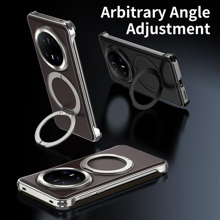 For Huawei Mate 60 Pro+ Metal Frameless Plain Leather MagSafe Holder Phone Case(Black) - free shipping - PMC TechLife - Order now!