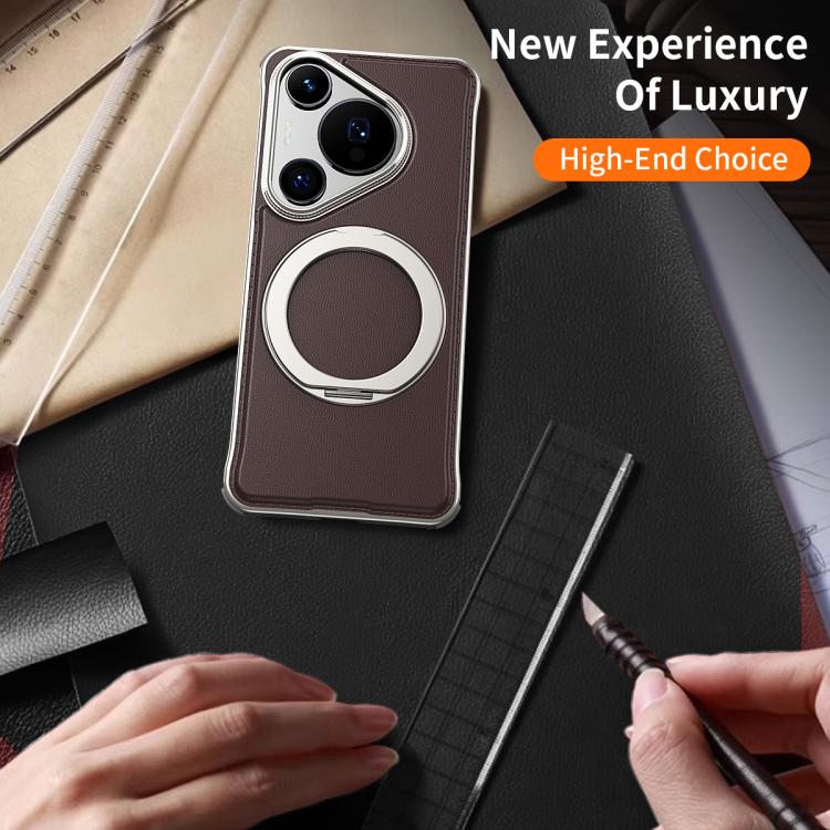 For Huawei Pura 70 Metal Frameless Plain Leather MagSafe Holder Phone Case(Black) - free shipping - PMC TechLife - Order now!