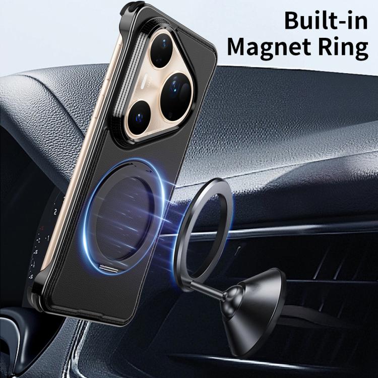 For Huawei Pura 80 Pro 5G Metal Frameless Plain Leather MagSafe Holder Phone Case(Black) - free shipping - PMC TechLife - Order now!