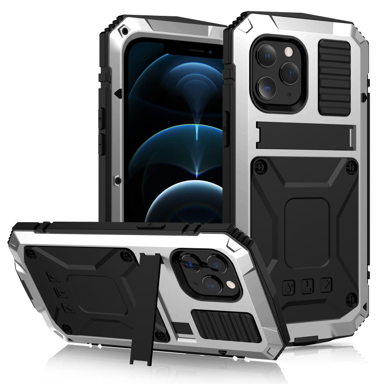 For iPhone 12 Pro Max R-JUST Shockproof Waterproof Dust-proof Metal + Silicone Protective Case with Holder(Silver) - iPhone 12 Pro Max Cases by R-JUST | Online Shopping South Africa | PMC TechLife