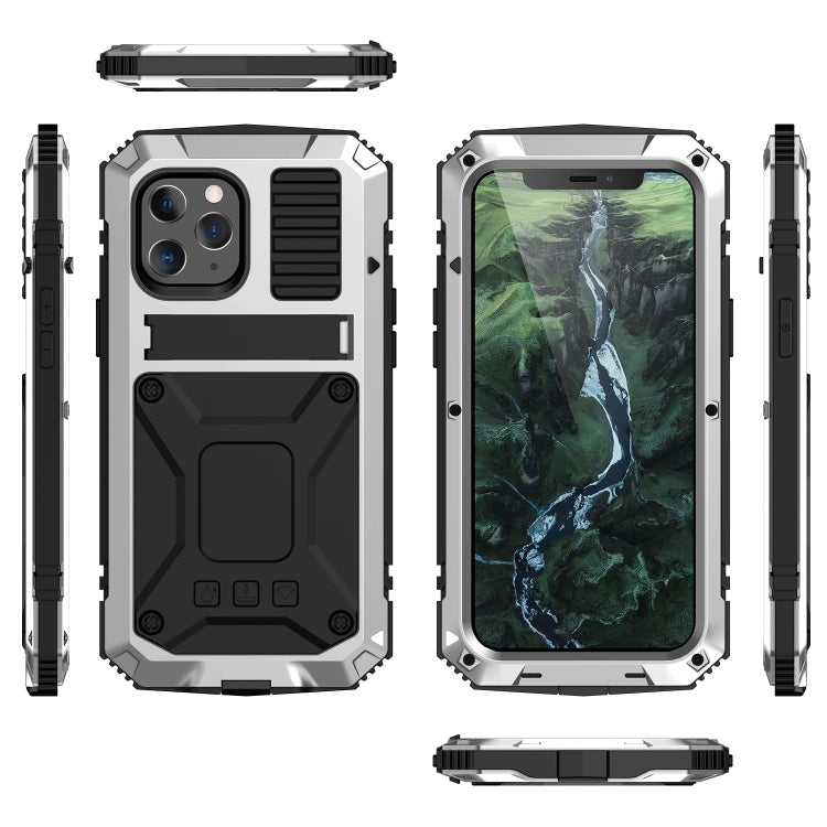 For iPhone 12 Pro Max R-JUST Shockproof Waterproof Dust-proof Metal + Silicone Protective Case with Holder(Silver) - iPhone 12 Pro Max Cases by R-JUST | Online Shopping South Africa | PMC TechLife