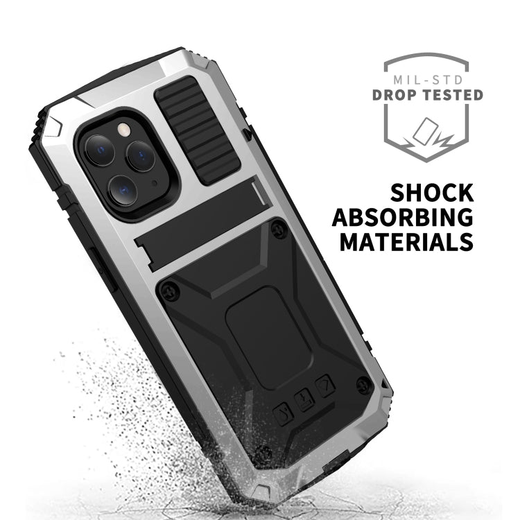 For iPhone 12 Pro Max R-JUST Shockproof Waterproof Dust-proof Metal + Silicone Protective Case with Holder(Silver) - iPhone 12 Pro Max Cases by R-JUST | Online Shopping South Africa | PMC TechLife