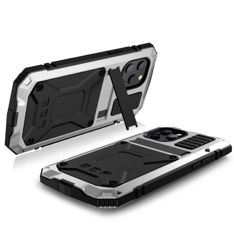 For iPhone 12 Pro Max R-JUST Shockproof Waterproof Dust-proof Metal + Silicone Protective Case with Holder(Silver) - iPhone 12 Pro Max Cases by R-JUST | Online Shopping South Africa | PMC TechLife