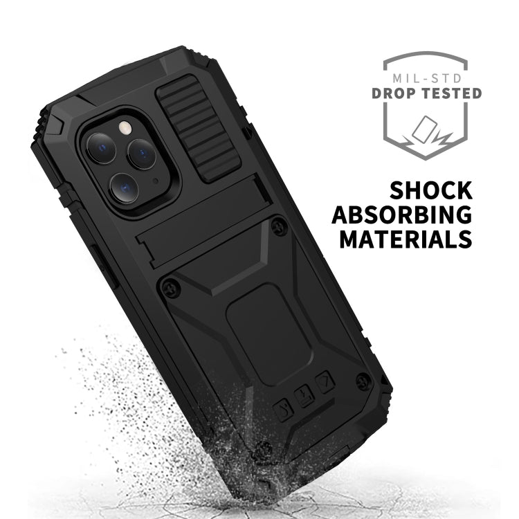 For iPhone 12 / 12 Pro R-JUST Shockproof Waterproof Dust-proof Metal + Silicone Protective Case with Holder(Black) - iPhone 12 / 12 Pro Cases by R-JUST | Online Shopping South Africa | PMC Jewellery