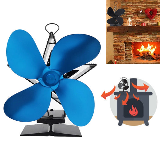 4-Blade Aluminum Heat Powered Fireplace Stove Fan (Blue) - Fireplace Fan by PMC Jewellery | Online Shopping South Africa | PMC Jewellery | Buy Now Pay Later Mobicred