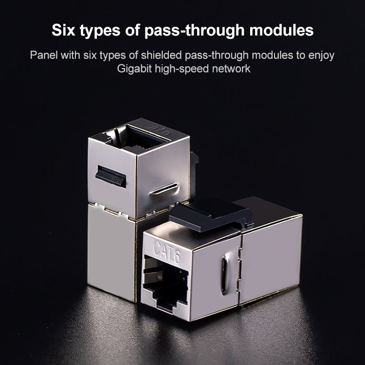 CAT.6 Shielded Pass-through Network Module, Dual Ports Panel + Shielded Pass-through + Telephone Socket (Grey) - Lan Cable and Tools by PMC TechLife | Online Shopping South Africa | PMC TechLife