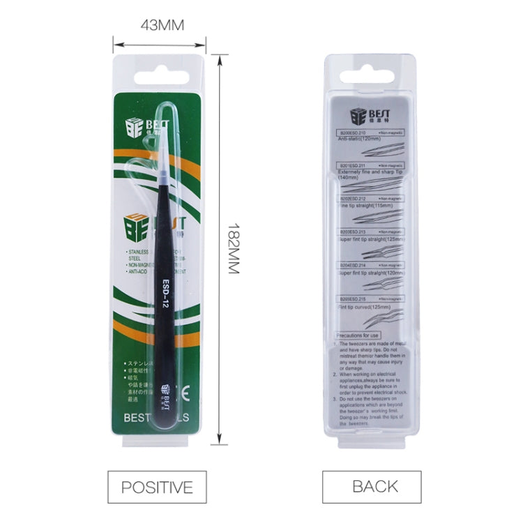 BEST BST-15 Precision Anti-static ESD Stainless Steel Tweezers - Tweezers by BEST | Online Shopping South Africa | PMC TechLife | Buy Now Pay Later Mobicred