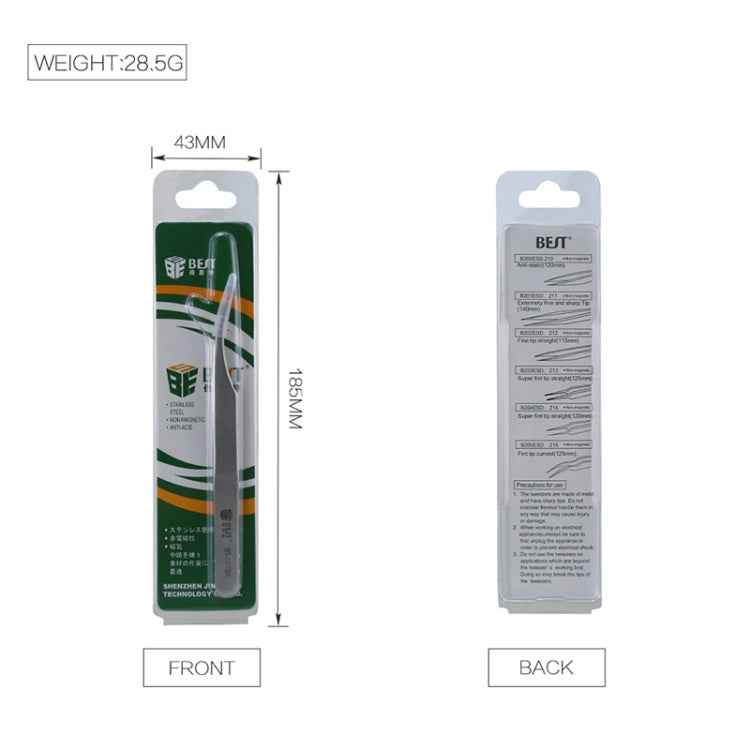 BEST BST-151SA Brushed stainless steel tweezers - free shipping - PMC TechLife - Order now!